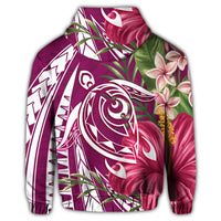 Hawaii Zip Hoodie Polynesian Turtle Tropical Hibiscus Plumeria Pink - Polynesian Pride