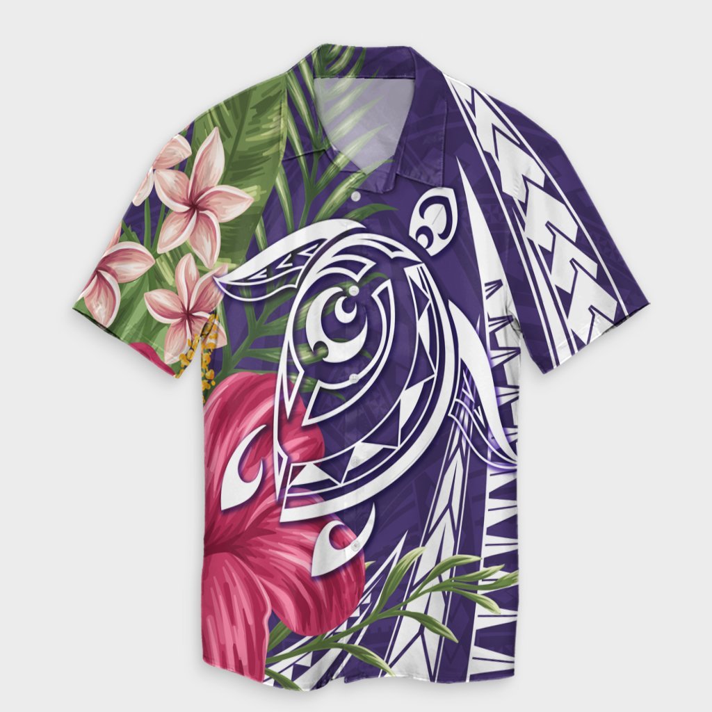 Hawaii Polynesian Turtle Tropical Hibiscus Plumeria Hawaiian Shirt - Purple - AH Unisex Black - Polynesian Pride