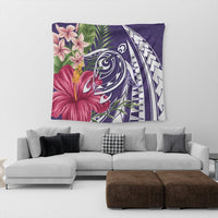 Hawaii Polynesian Turtle Tropical Hibiscus Plumeria Tapestry - Purple - AH - Polynesian Pride