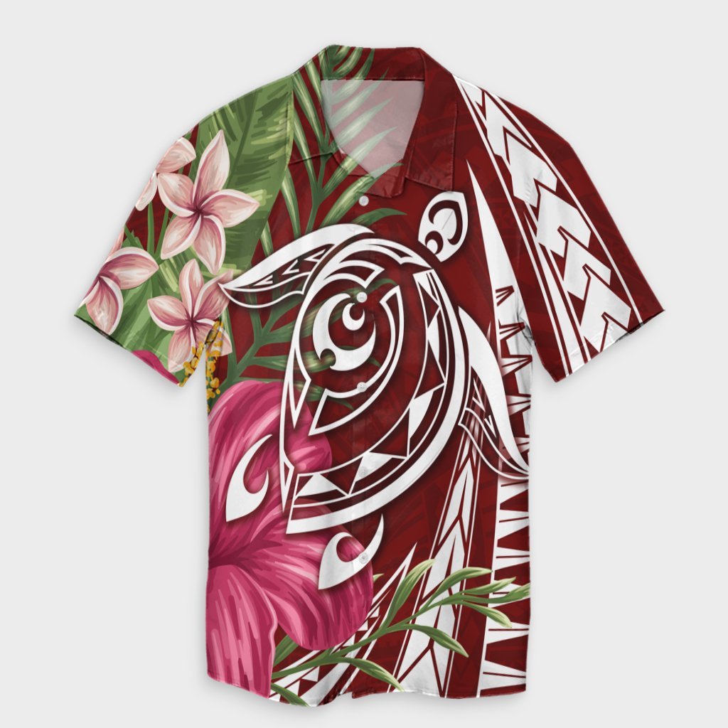 Hawaii Polynesian Turtle Tropical Hibiscus Plumeria Hawaiian Shirt - Red - AH Unisex Black - Polynesian Pride