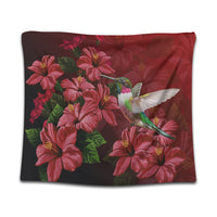 Hawaii Red Hibiscus Humming Bird Tapestry - AH Wall Tapestry Black - Polynesian Pride