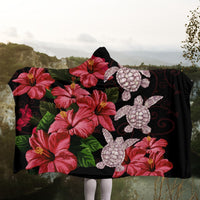 Hawaii Red Hibiscus Turtle Hooded Blanket - AH - Ray Style - Polynesian Pride