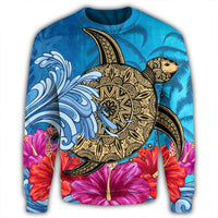 Hawaii Sea Turtle Hibiscus Coconut Tree Sweatshirt - AH - Polynesian Pride