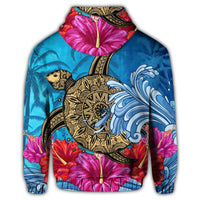 Hawaii Sea Turtle Hibiscus Coconut Tree Zip Hoodie - Polynesian Pride