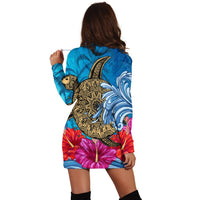 Hawaii Sea Turtle Hibiscus Coconut Tree Hoodie Dress - AH - Polynesian Pride