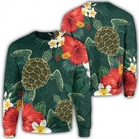 Hawaii Sea Turtle Hibiscus Plumria Sweatshirt - AH Unisex Black - Polynesian Pride