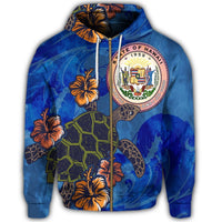 Hawaii Seal of Hawaii Hibiscus Ocean Turtle Polynesian Zip Hoodie - Polynesian Pride