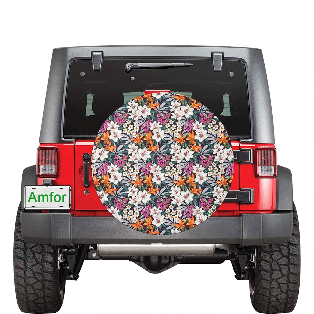 Hawaii Seamless Exotic Pattern With Tropical Leaves Flowers Hawaii Spare Tire Cover - Polynesian Pride