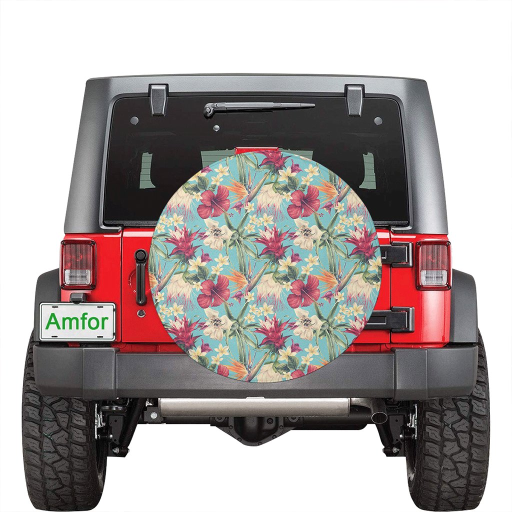 of Hawaii Seamless Exotic Pattern With Tropical Leaves Flowers Hawaii Spare Tire Cover - Polynesian Pride