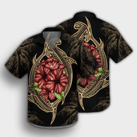 Hawaii Shark Hibiscus Gold Hawaiian Shirt - AH - Polynesian Pride