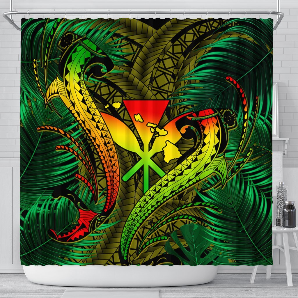 Hawaii Shark Polynesian Tropical Shower Curtain - Reggae - AH 177 x 172 (cm) Black - Polynesian Pride