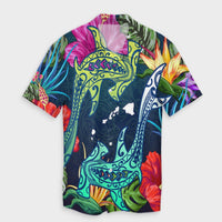 Hawaii Shark Tropical Color Hawaiian Shirt - AH Unisex Black - Polynesian Pride
