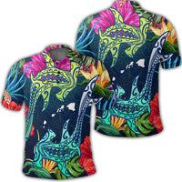 Hawaii Shark Tropical Color Polo Shirt Unisex Black - Polynesian Pride