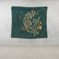 Hawaii Triple Marble Turtle Polynesian Hibiscus Tapestry - AH - Benjamin Style - Green - Polynesian Pride