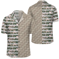 Hawaii Tropical Dark Green Leaves Seamless Pattern White Stripes Pink Background Lauhala Moiety Hawaiian Shirt Unisex Art - Polynesian Pride