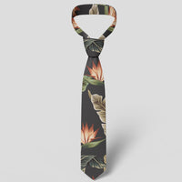 Hawaii Tropical Floral Vintage Strelitzia Flower Banana Leaves Necktie - Polynesian Pride
