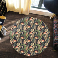 Hawaii Tropical Floral Vintage Strelitzia Flower Banana Leaves Round Carpet - AH - Polynesian Pride