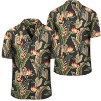 Hawaii Tropical Floral Vintage Strelitzia Flower Banana Leaves Hawaiian Shirt Unisex Black - Polynesian Pride
