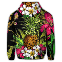 Hawaii Tropical Flowers Pineapple Zip Hoodie - Polynesian Pride