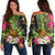 Hawaii Tropical Flowers Pineapple Women's Off Shoulder Sweater - AH Black - Polynesian Pride