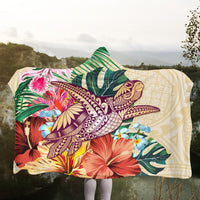 Hawaii Tropical Hibiscus Turtle Beige Hooded Blanket - AH - Polynesian Pride