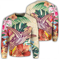 Hawaii Tropical Hibiscus Turtle Beige Sweatshirt - AH Unisex Black - Polynesian Pride