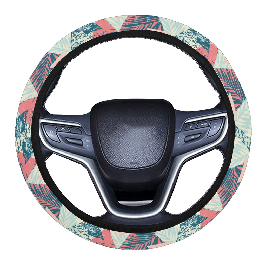 Hawaii Tropical Leaf Triangle Pattern Hawaii Universal Steering Wheel Cover with Elastic Edge One Size Blue Steering Wheel Cover - Polynesian Pride