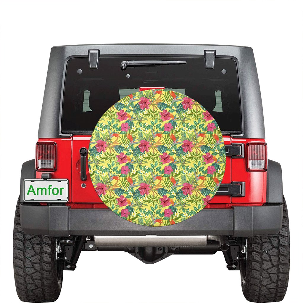 Hawaii Tropical Leaves And Flowers Hawaii Spare Tire Cover - Polynesian Pride