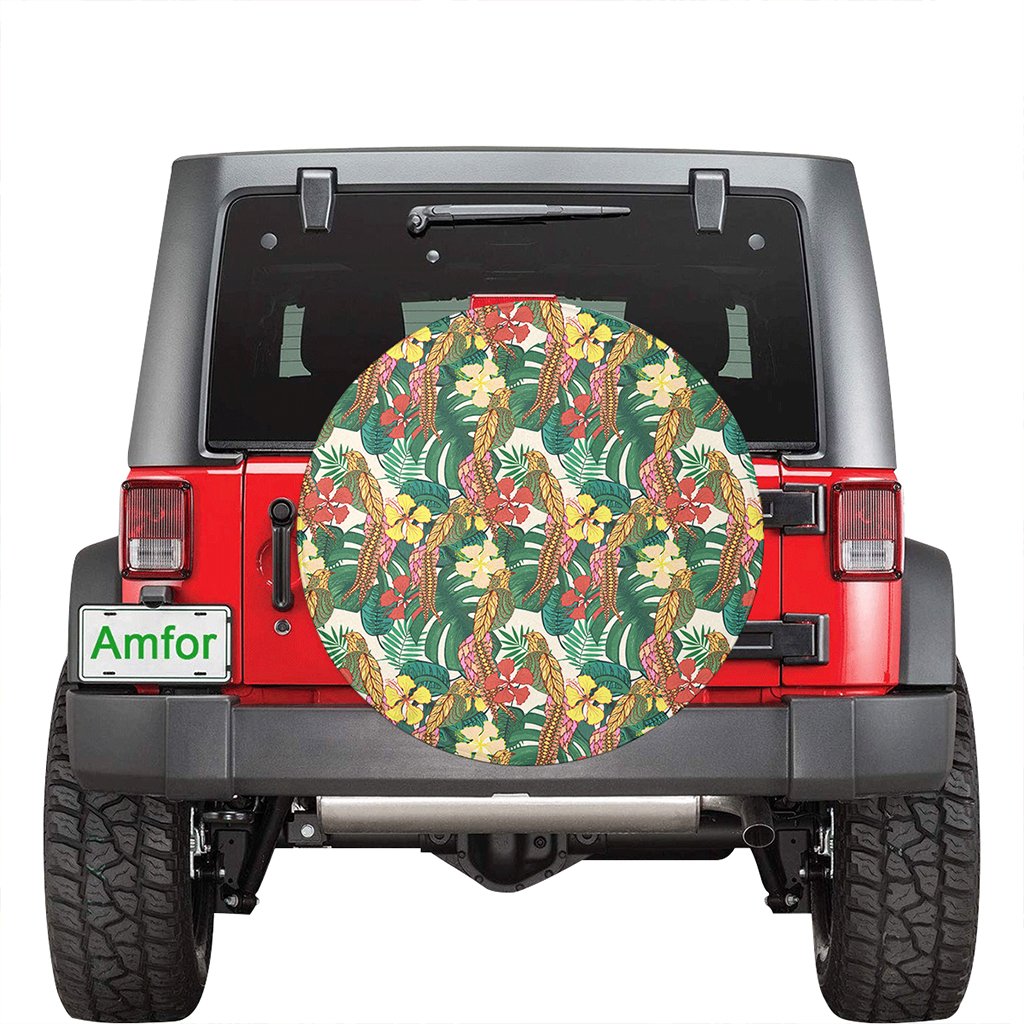 Hawaii Tropical Leaves Flowers And Birds Floral jungle Hawaii Spare Tire Cover - Polynesian Pride