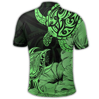 Hawaii Turtle Polo Shirt Polynesian Hibiscus Art Green - Polynesian Pride