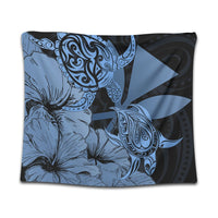Hawaii Turtle Tapestry Polynesian Hibiscus Art Ver 2.0 Blue - AH Wall Tapestry Black - Polynesian Pride