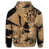 Hawaii Turtle Zip Hoodie Polynesian Hibiscus Art Ver 2.0 Gold - Polynesian Pride