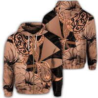 Hawaii Turtle Zip Hoodie Polynesian Hibiscus Art Ver 2.0 Orange Unisex Art - Polynesian Pride