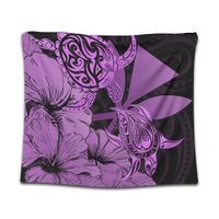 Hawaii Turtle Tapestry Polynesian Hibiscus Art Ver 2.0 Pink - AH Wall Tapestry Black - Polynesian Pride
