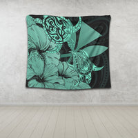 Hawaii Turtle Tapestry Polynesian Hibiscus Art Ver 2.0 Turquoise - AH - Polynesian Pride