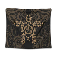 Hawaii Turtle Fixed Gold Tapestry AH Wall Tapestry Black - Polynesian Pride