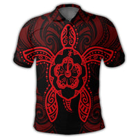 Hawaii Turtle Fixed Red Polo Shirt - Polynesian Pride