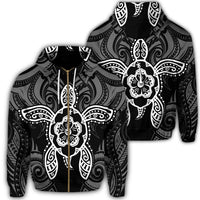 Hawaii Turtle Fixed White Zip Hoodie Unisex Art - Polynesian Pride