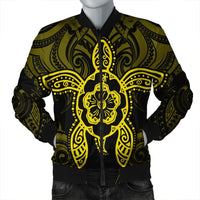 Hawaii Turtle Fixed Yellow Bomber Jacket AH Black Unisex - Polynesian Pride