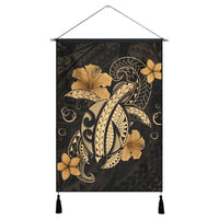 Hawaii Turtle Flower Polynesian Hanging Poster - Gold - AH Hanging Poster Cotton And Linen - Polynesian Pride