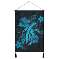 Hawaii Turtle Flower Polynesian Hanging Poster - Turquoise - AH Hanging Poster Cotton And Linen - Polynesian Pride