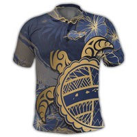 Hawaii Turtle Hibiscus Gold Polo Shirt Kyn Style - Polynesian Pride