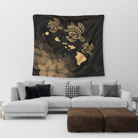 Hawaii Turtle Hibiscus Map Polynesian Tapestry Gold - AH - Polynesian Pride