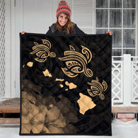 Hawaii Turtle Hibiscus Map Polynesian Premium Quilts Gold - AH - Polynesian Pride