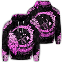 Hawaiian Turtle Hibiscus Map Polynesian Hoodie Pink Unisex Art - Polynesian Pride