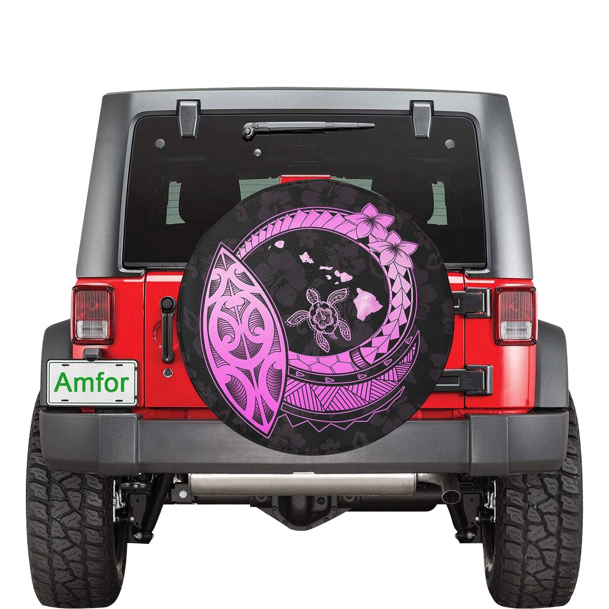 Hawaii Turtle Hibiscus Map Polynesian Pink Spare Tire Cover AH Pink - Polynesian Pride