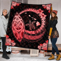 Hawaii Turtle Hibiscus Map Polynesian Premium Quilts Red - AH - Polynesian Pride