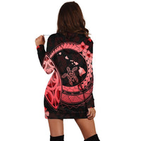 Hawaii Turtle Hibiscus Map Polynesian Hoodie Dress Red - AH - Polynesian Pride