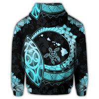 Hawaiian Turtle Hibiscus Map Polynesian Hoodie Turquoise - Polynesian Pride