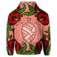 Hawaii Turtle Hibiscus Pink Zip Hoodie Fide Style - Polynesian Pride